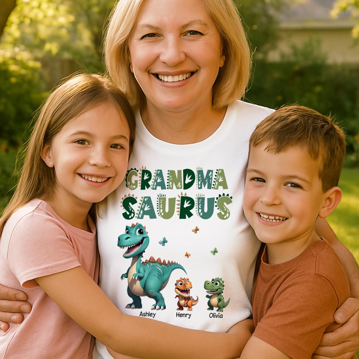 3D Effect Cute Dinosaurs Grandmasaurus Mamasaurus Personalized Shirt| Appreciation Gift, Birthday Gift For Mom, Grandma