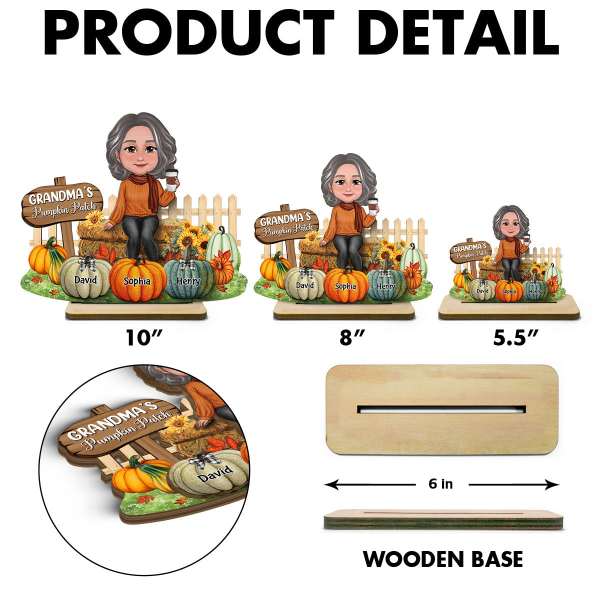 Grandma's Pumpkin Patch Fall Season Tier Tray Decor Personalized 2-Layer Standing Wooden Plaque