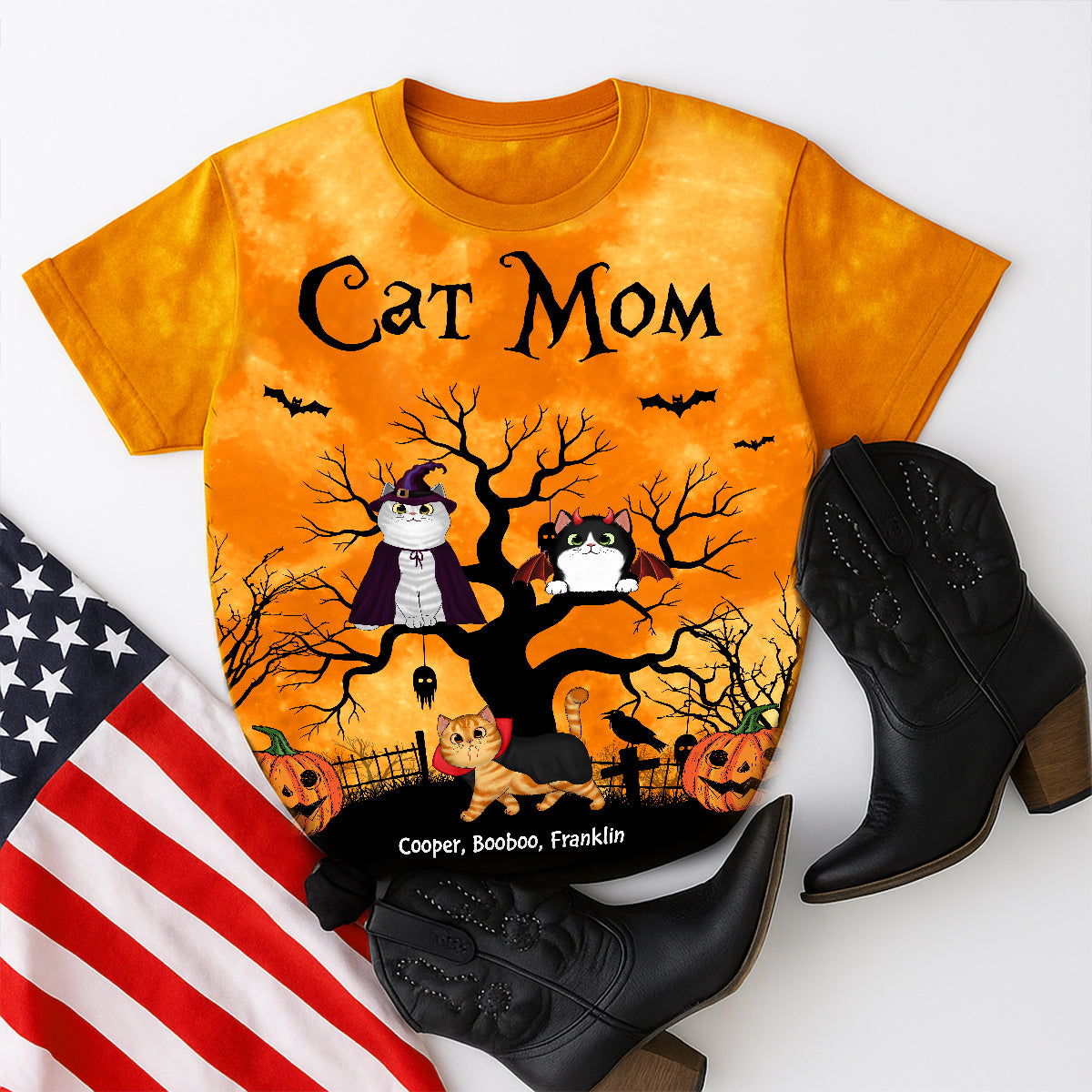 Cat Mom Halloween Moon Light Bat Cat Tree Personalized Shirt, Purrfect Costume for Cat Lover