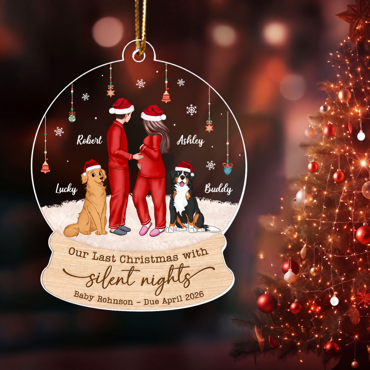 Last Christmas With Silent Nights, Expecting Family, Baby Coming Soon, Pregnancy Announcement Personalized Acrylic Ornament
