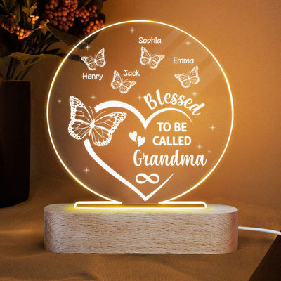 Heart Butterflies Grandma Personalized Circle Plaque LED Night Light