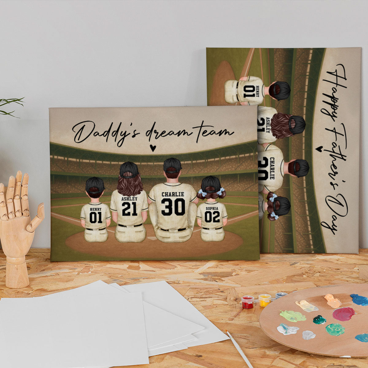 Retro Vintage Baseball Daddy's Dream Team Personalized Wrapped Canvas| Heartfelt Birthday Gift For Dad