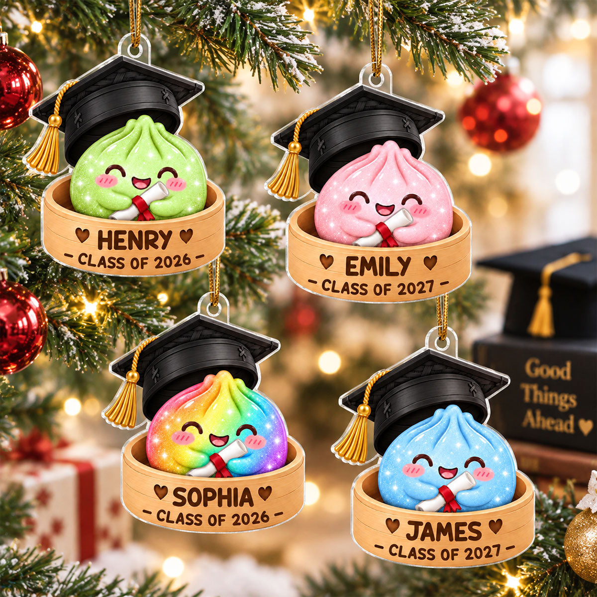 Cute Graduation Dumpling - Personalized Acrylic Ornament - Class of 2026 2027 - Christmas Gift For Boy, Girl, Grandkids