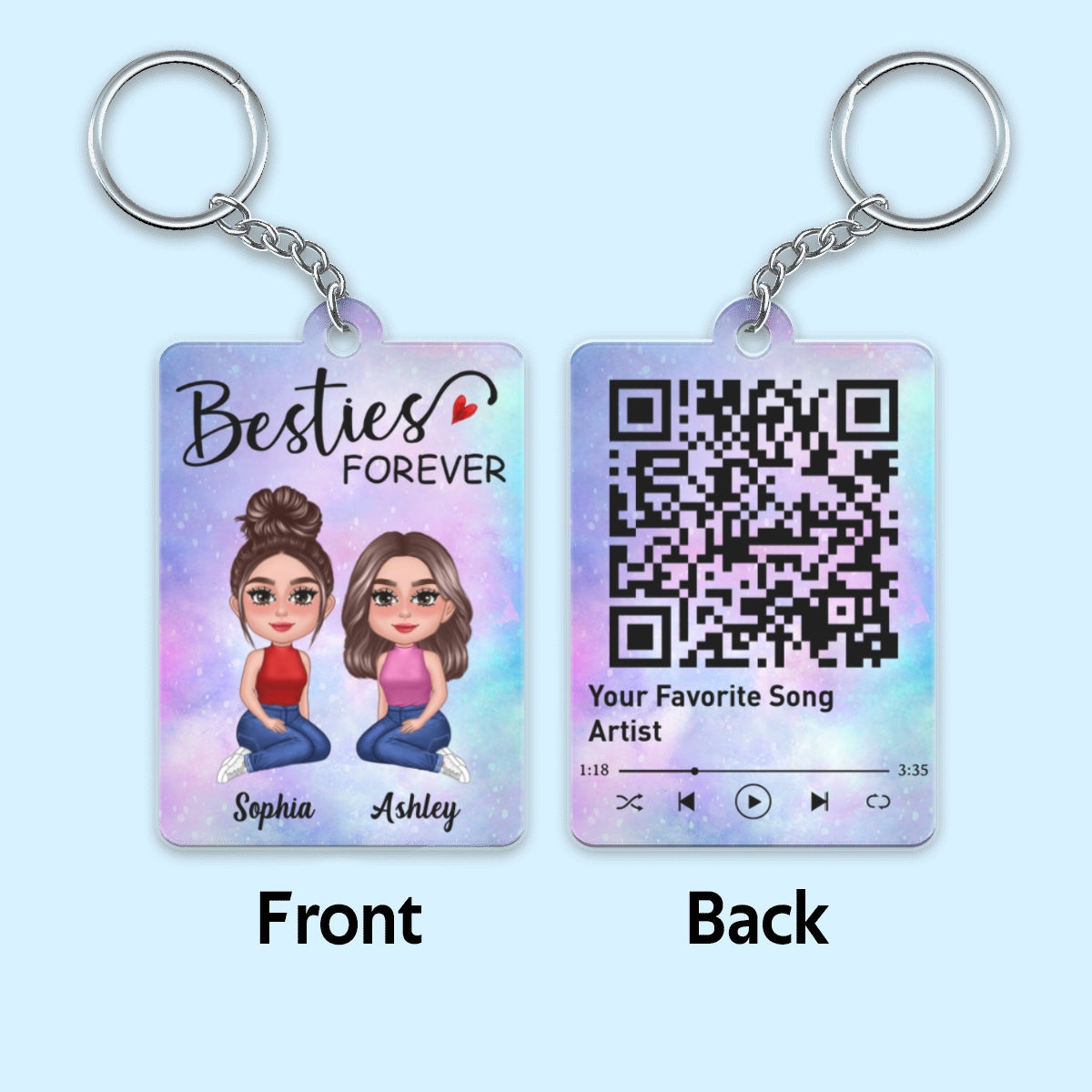 Pretty Doll Besties Sister Forever Favorite Song Scannable QR Code Personalized Acrylic Keychain