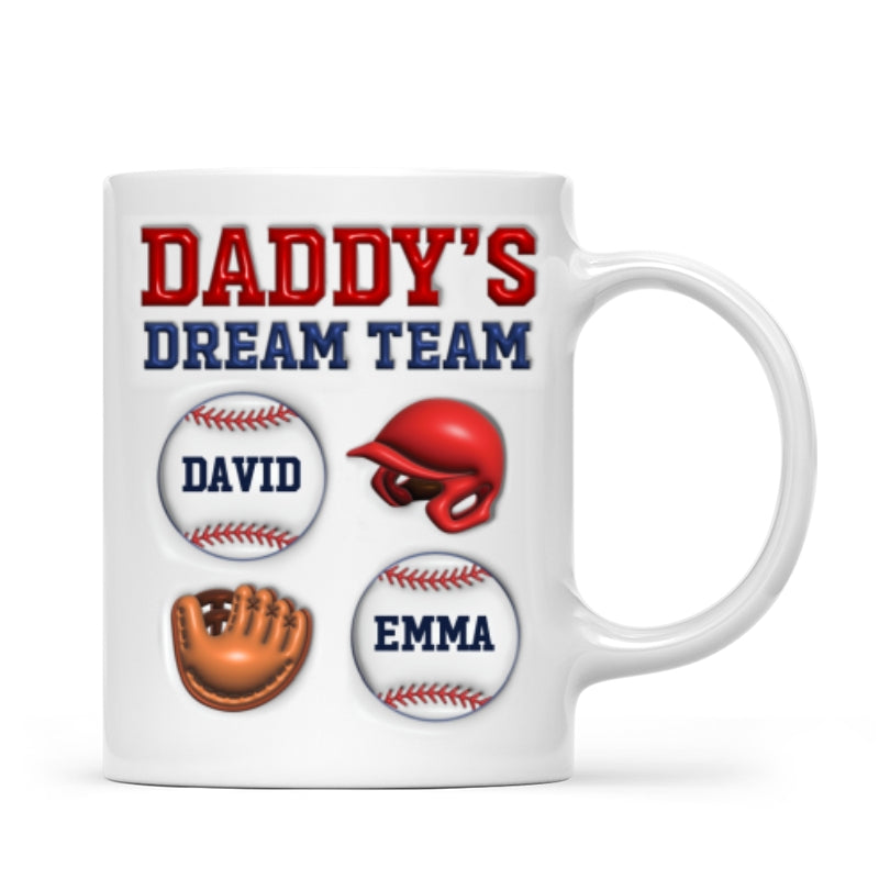 Daddy's Dream Team Baseball 3D Inflated Effect Personalized Mug