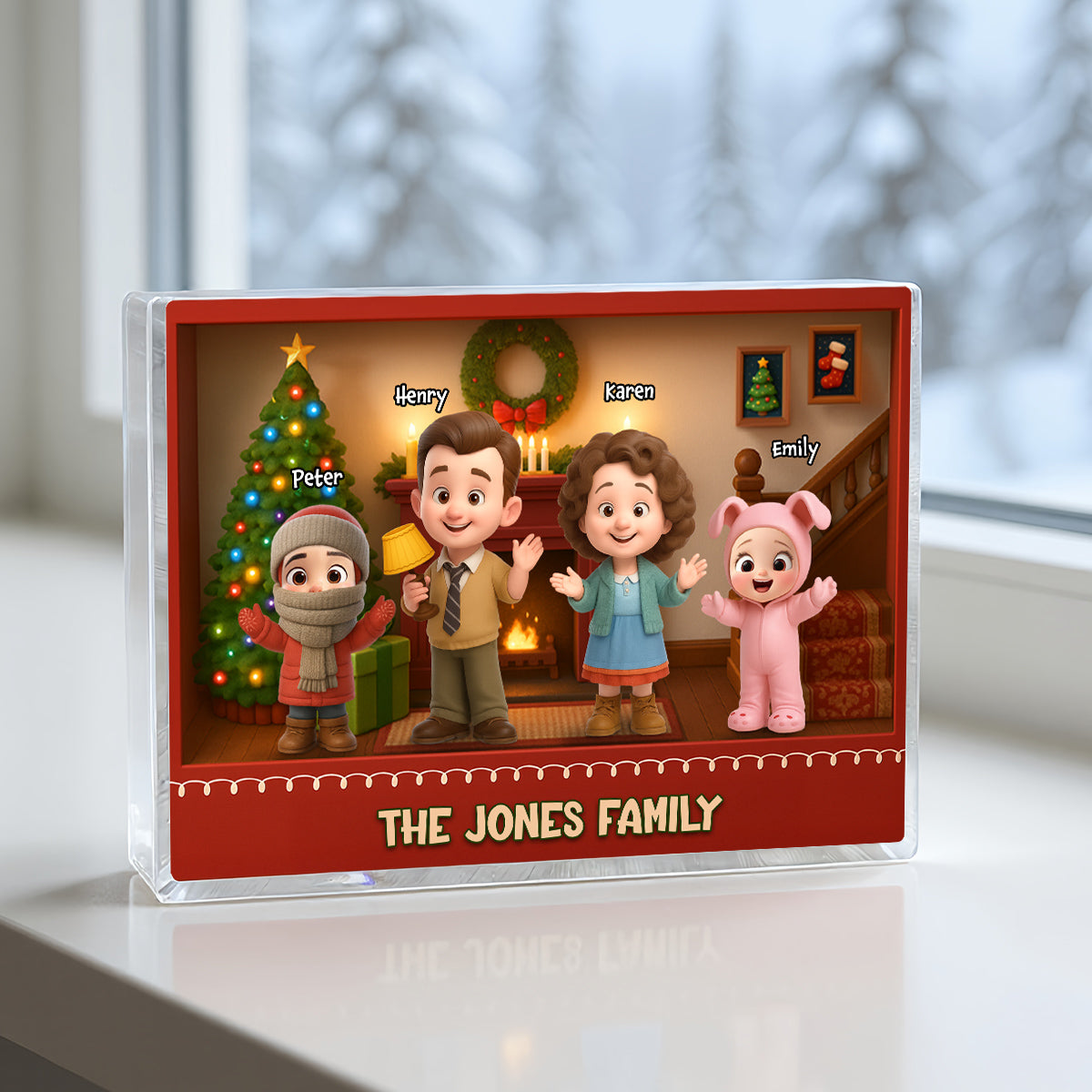 Family Christmas Action Figure Personalized Acrylic Block Plaque, Nostalgia Christmas Decor for Family