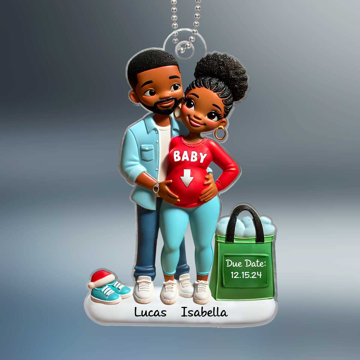 Personalized Baby on the Way Afro Couple Valentine's day Ornament, 3D Effect Ornament,  Keepsake for New Parents