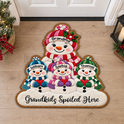 Cute Snowman Grandma & Grandkids 2D Flat Printed - Personalized Doormat - Christmas Decor For Grandma