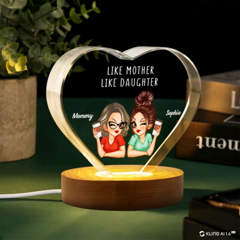 Personalized Premium Crystal Heart LED, Like Mother Like Daughter, Gift For Mom, Free Delivery