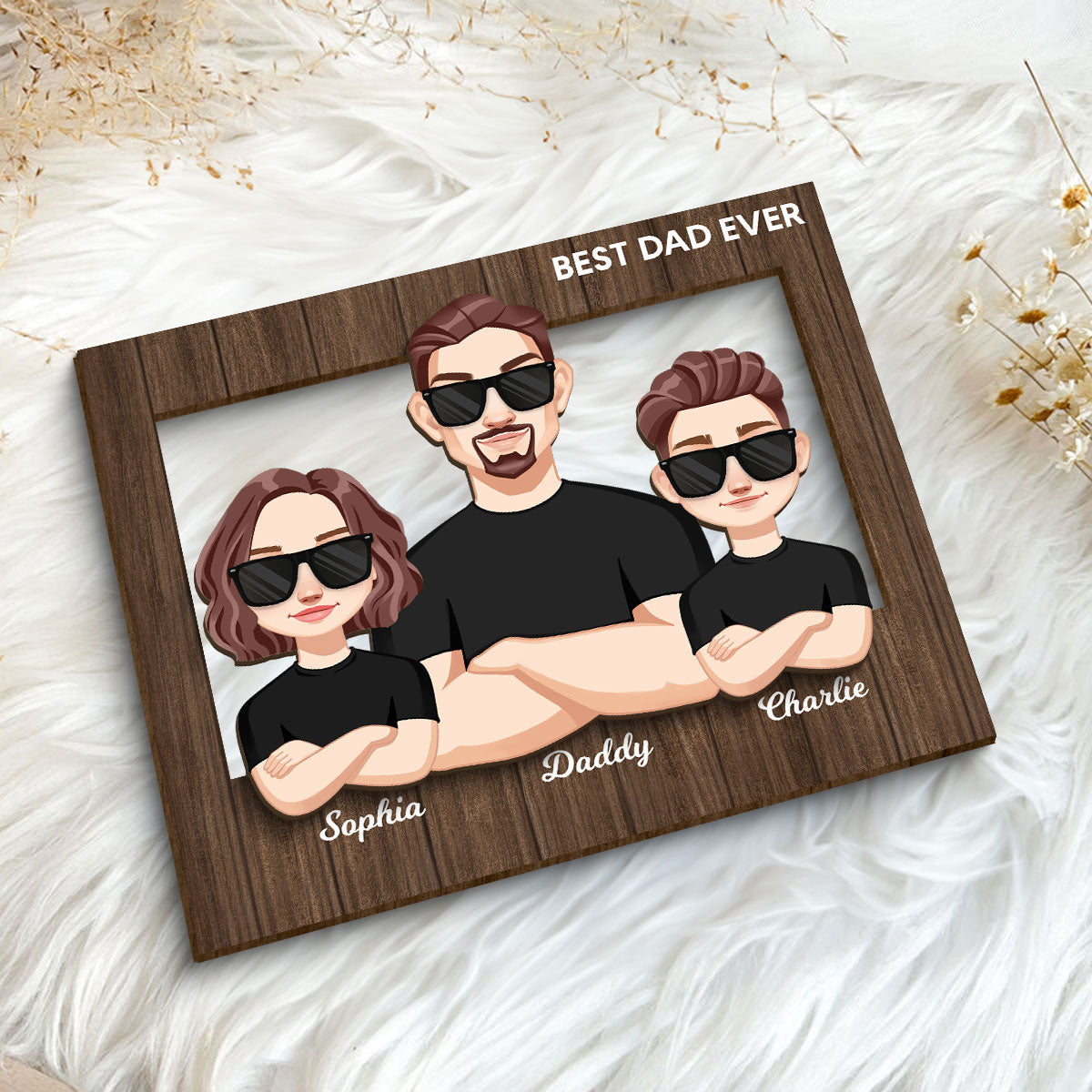 Vector Man Dad Grandpa And Kids Personalized 2-Layer Wooden Plaque