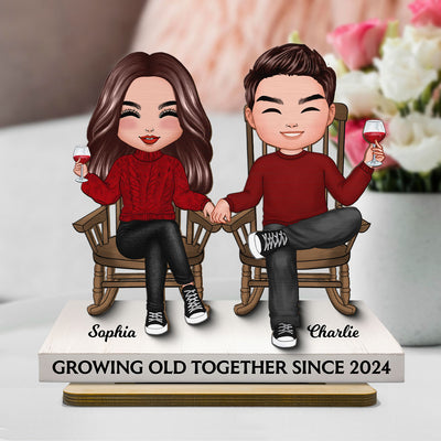Couple Sitting On Rocking Chairs Personalized 2-Layer Standing Wooden Plaque, Heartfelt Gift For Couple, For Him, For Her, Husband, Wife