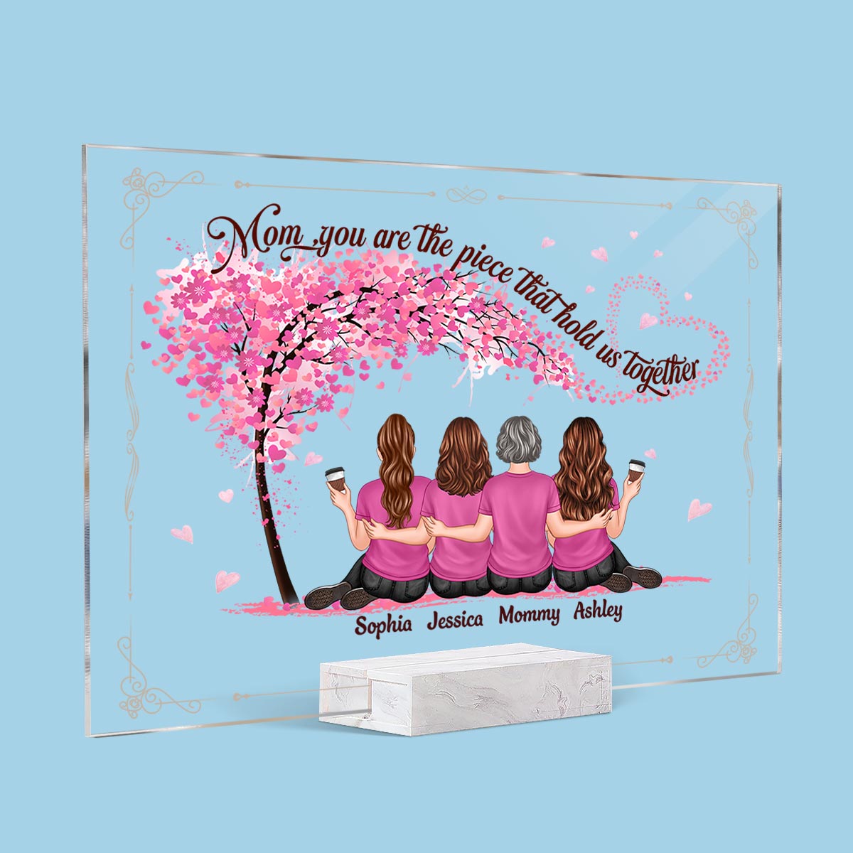 Under Pink Tree Mother Daughters Back View Personalized Acrylic Plaque