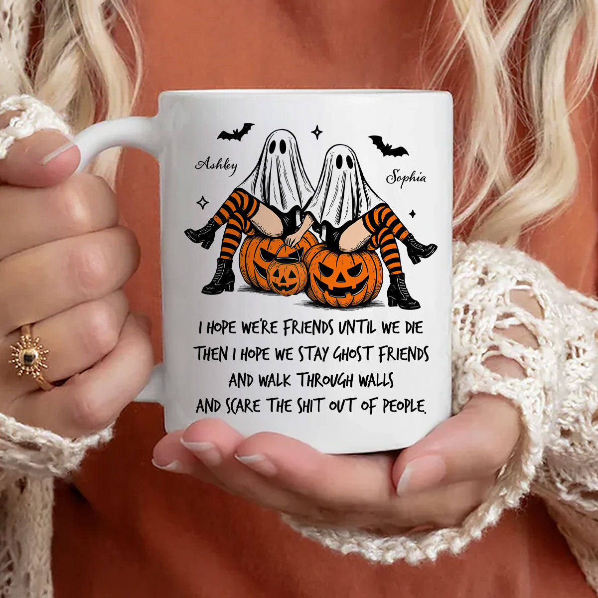Ghost Girls We're Friends Until We Die Personalized Mug, Halloween Gift for Besties, Best Friends