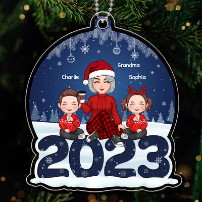 Grandma Grandkids Sitting On 2023 Night Background Personalized Acrylic Ornament