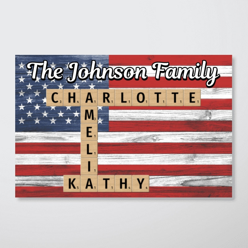Nation Flag Theme Family Bond Crossword Puzzle Art Home Decor Personalized Poster