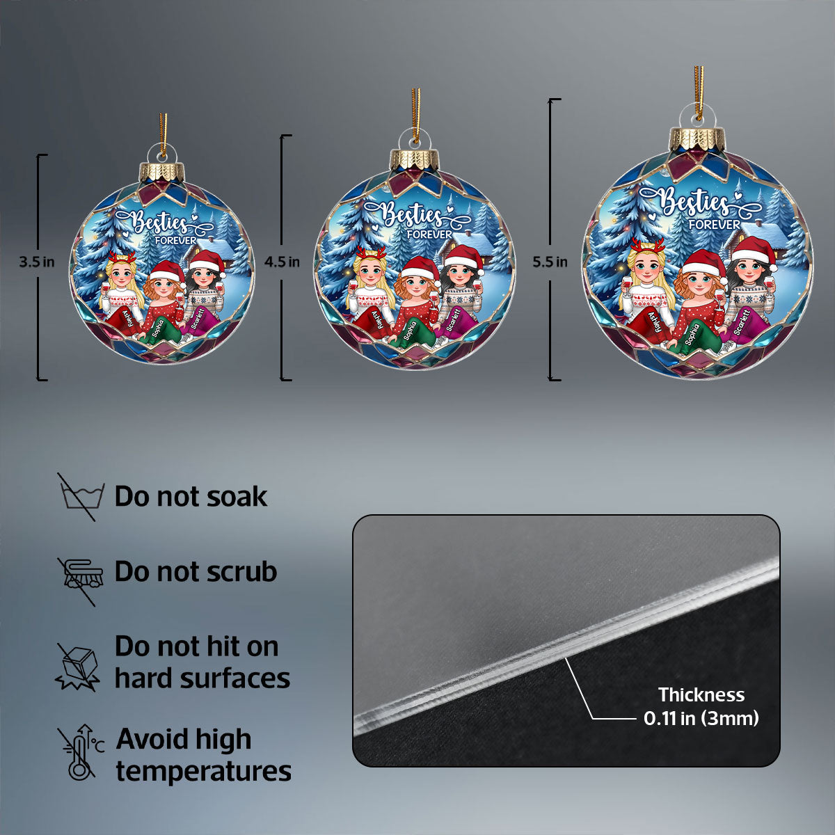 Animated Besties Beautiful Christmas Personalized Acrylic Ornament, Gift For Family