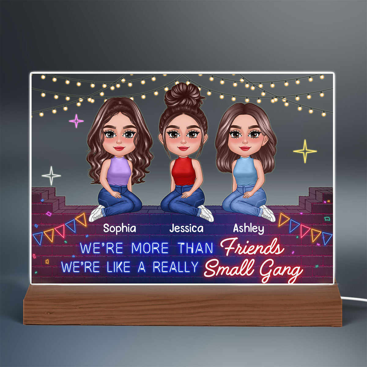 Pretty Doll Best Friends Sisters Neon Brick Personalized Acrylic Custom Shape LED Night Light
