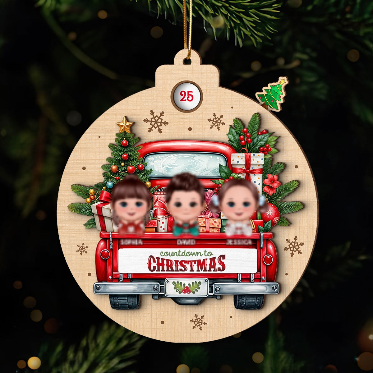 Christmas Cute Doll Kids On Truck Personalized Countdown Ornament, Christmas Gift For Daughter Son Granddaughter Grandson Grandkid
