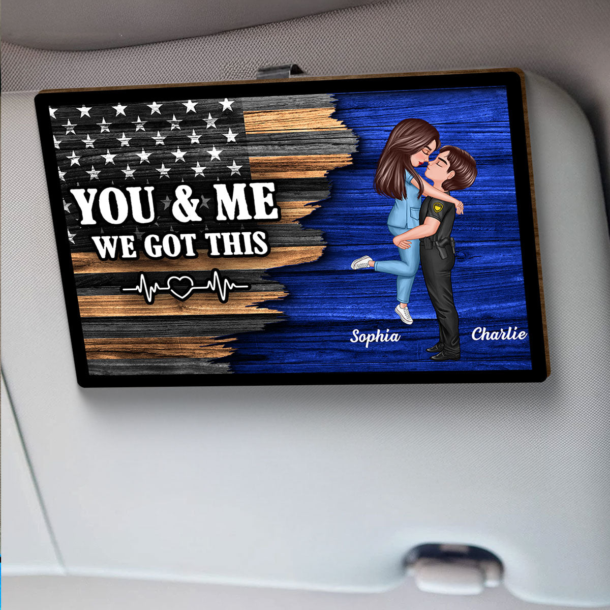 Hero Couple Hugging Kissing Half Flag  Gift by Occupation Gift For Her Gift For Him Personalized Car Visor
