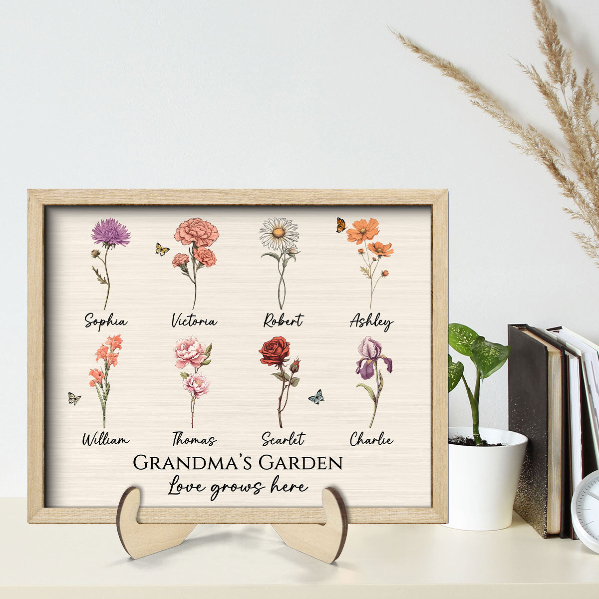 Vintage Birth Month Flowers Grandma Mom Garden Love Grows Here Mother‘s Day Gift Personalized 2-Layer Wooden Plaque