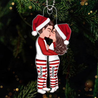 Pajamas Doll Couple Kissing Christmas Gift Personalized Acrylic Ornament