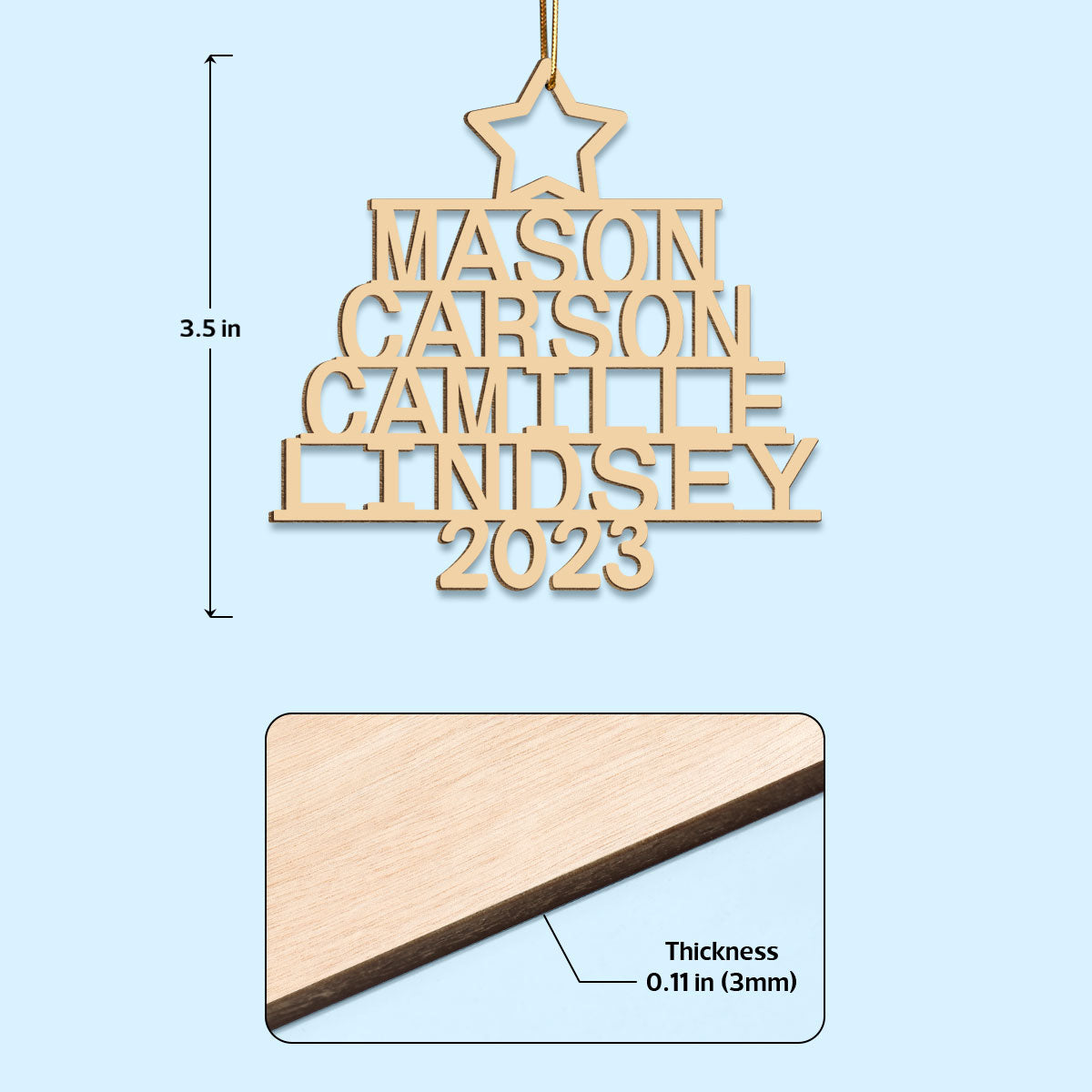 Family Members Names Christmas Decor Personalized Wooden Ornament