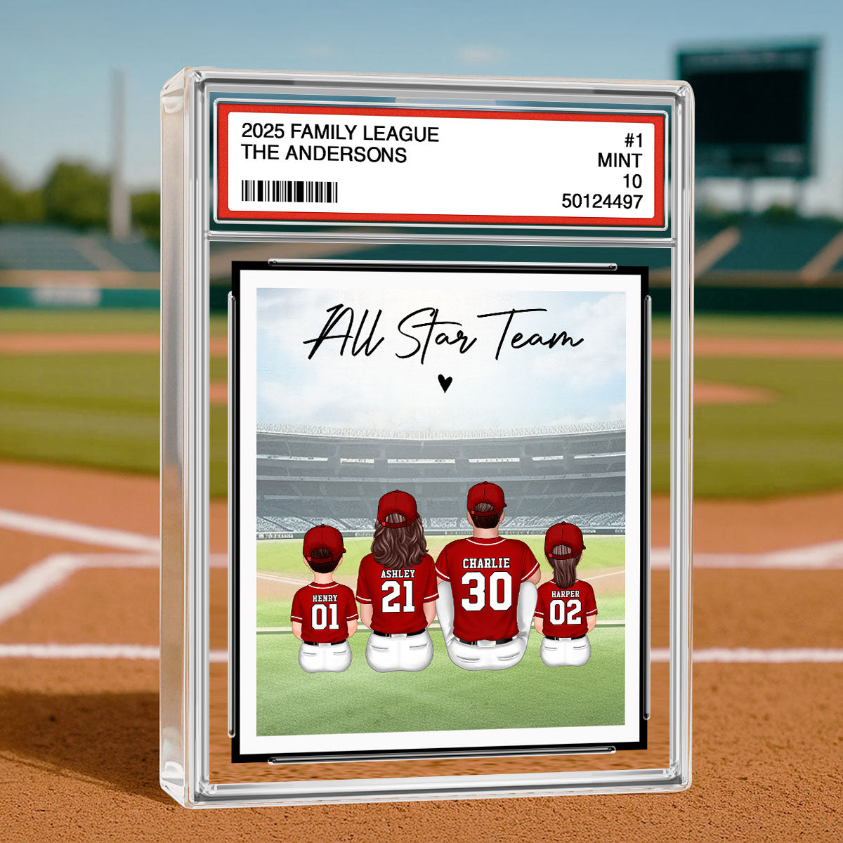 Baseball Family All Star Team Trading Card Style Personalized Acrylic Block Plaque