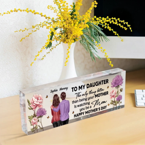 Birth Month Flowers To My Daughter From Mom Personalized Acrylic Desk Name Plate