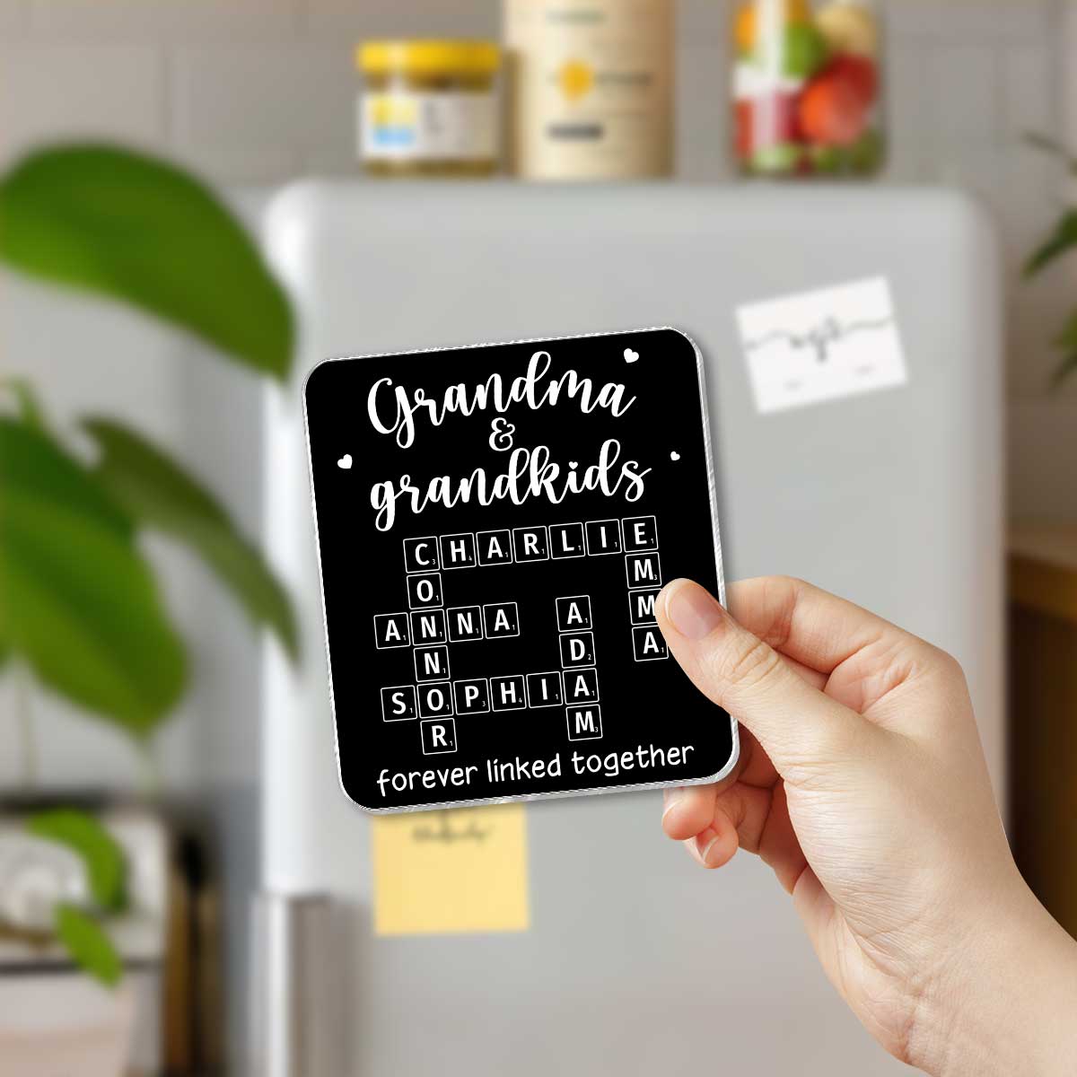 Grandma Grandpa & Grandkids Forever Linked Together Personalized Acrylic Fridge Magnet