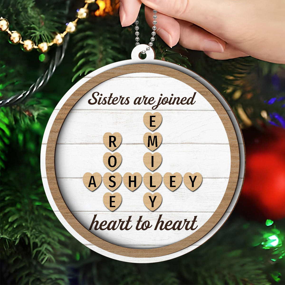 Sisters Are Joined Heart To Heart Crossword Puzzle Personalized 2-Layer Wooden Ornament, Christmas Gift For Best Friends, Sisters