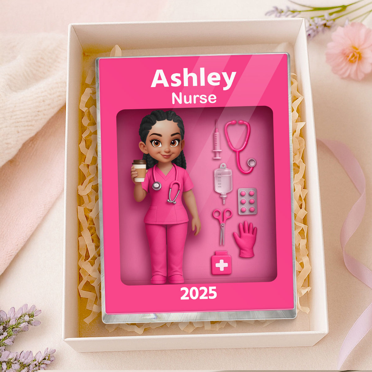 Nurse Action Figure 3D Effect Personalized Acrylic Block Plaque, Special Gift For Nurse, For Co-workers