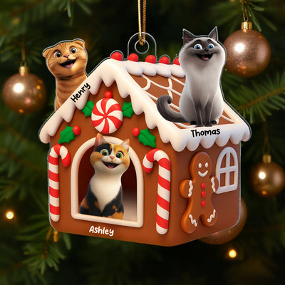 Gingerbread Cat House Personalized Acrylic Ornament, Christmas Gift for Cat Mom, Cat Dad