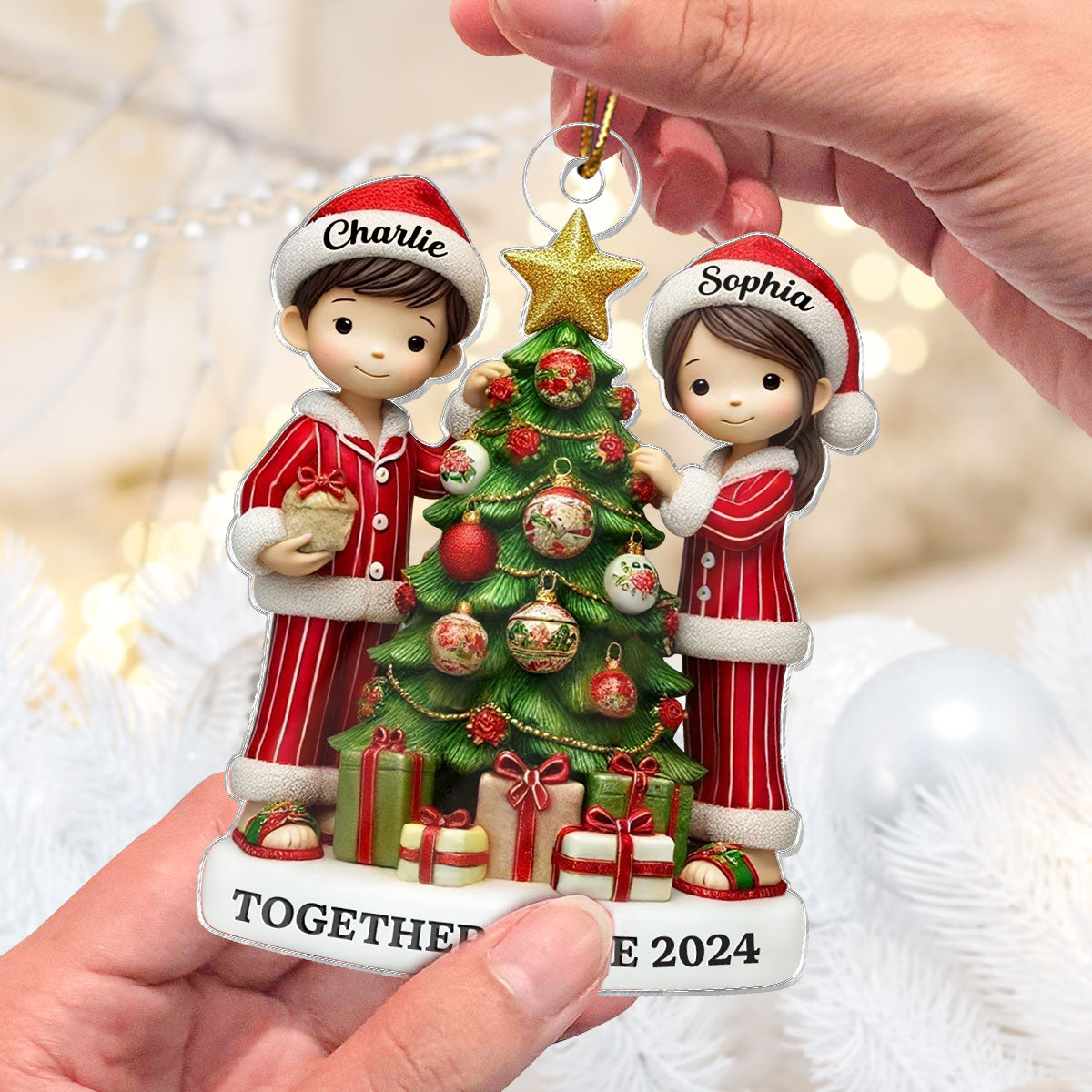 3D Effect Couple Decorating Christmas Personalized Acrylic Ornament