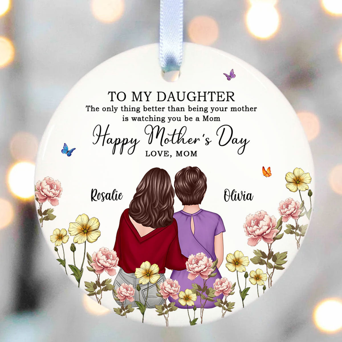 To My Daughter From Mom In Birth Month Flower Garden Personalized Circle Ceramic Ornament, Mother's Day gift