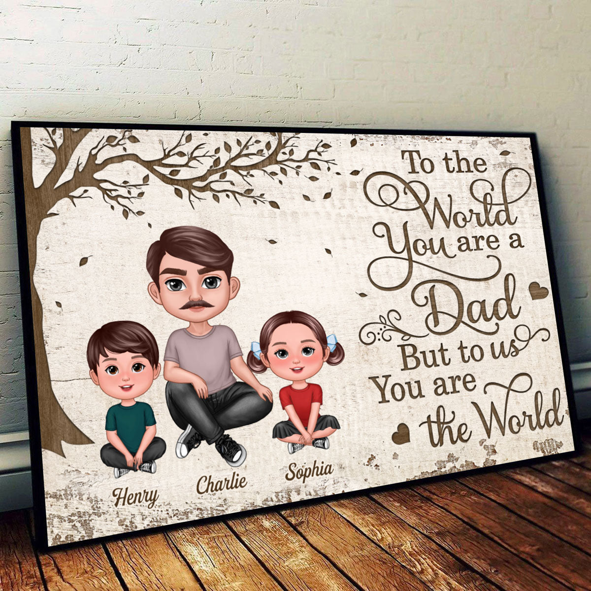 Doll Dad And Kids Dogs Cats Sitting Personalized Horizontal Poster