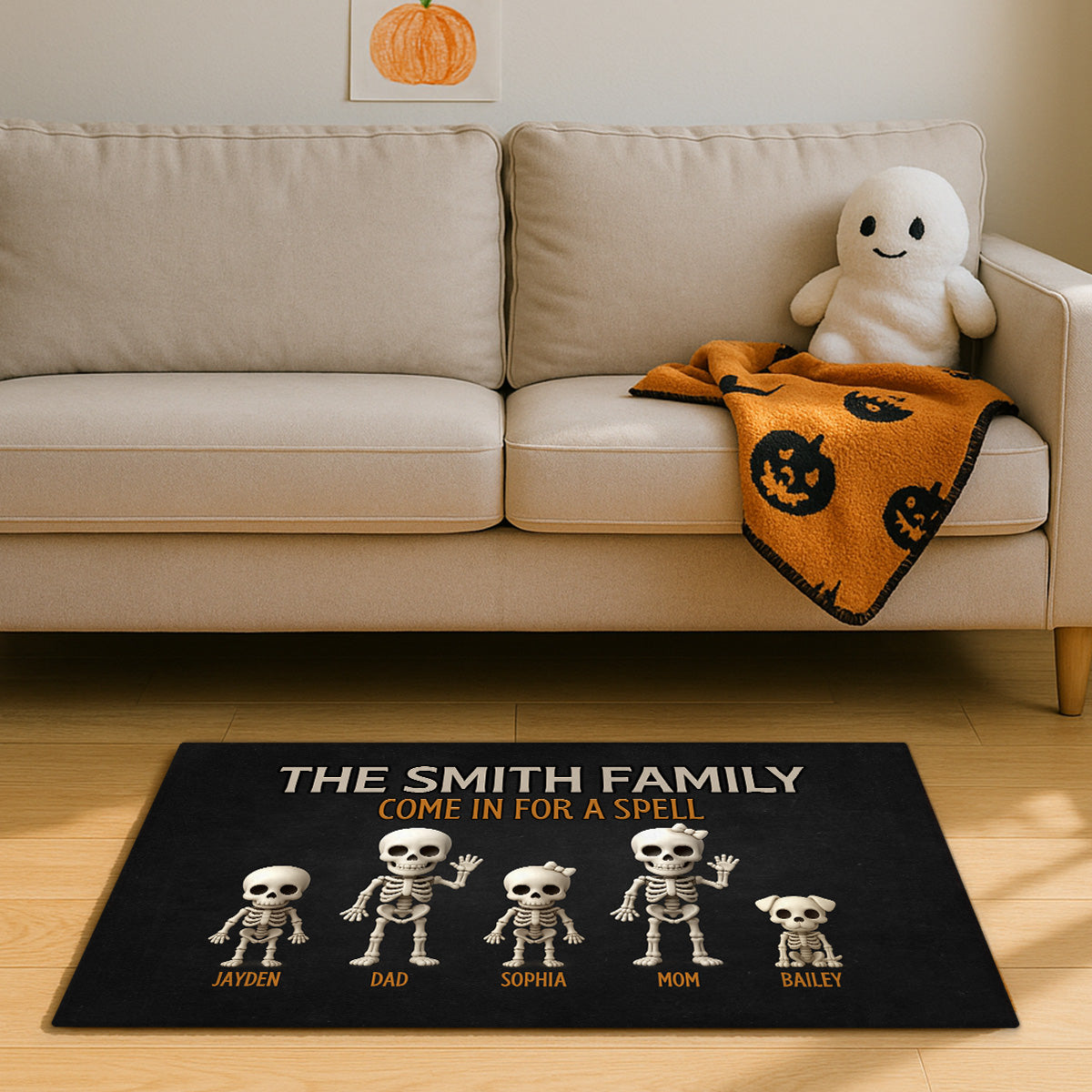 3D Effect Halloween Spooky Funny Skeleton Family - Personalized Doormat