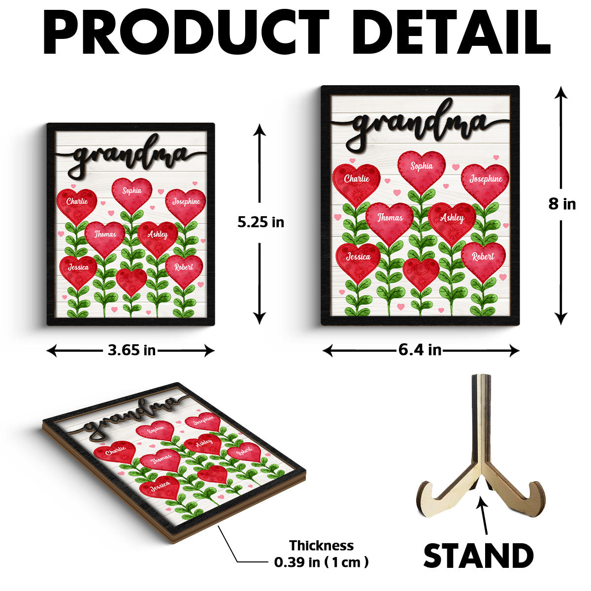 Grandma Mom Heart Tree Personalized 2-layer Wooden Plaque