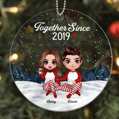 Doll Couple Pajamas In Snow Together Since Personalized Acrylic Ornament