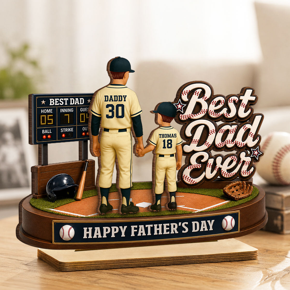 Best Baseball Dad Ever We Caught The Best Dad - Personalized 2-Layered Wooden Plaque - Father's Day Gift For Dad, Husband