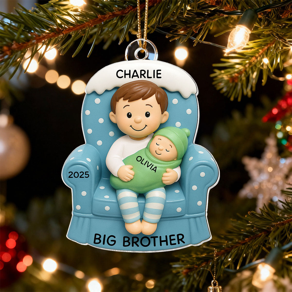 Proud New Big Sister Big Brother - Personalized Acrylic Ornament - New Big Brother, New Big Sister, New Sibling Christmas Gift