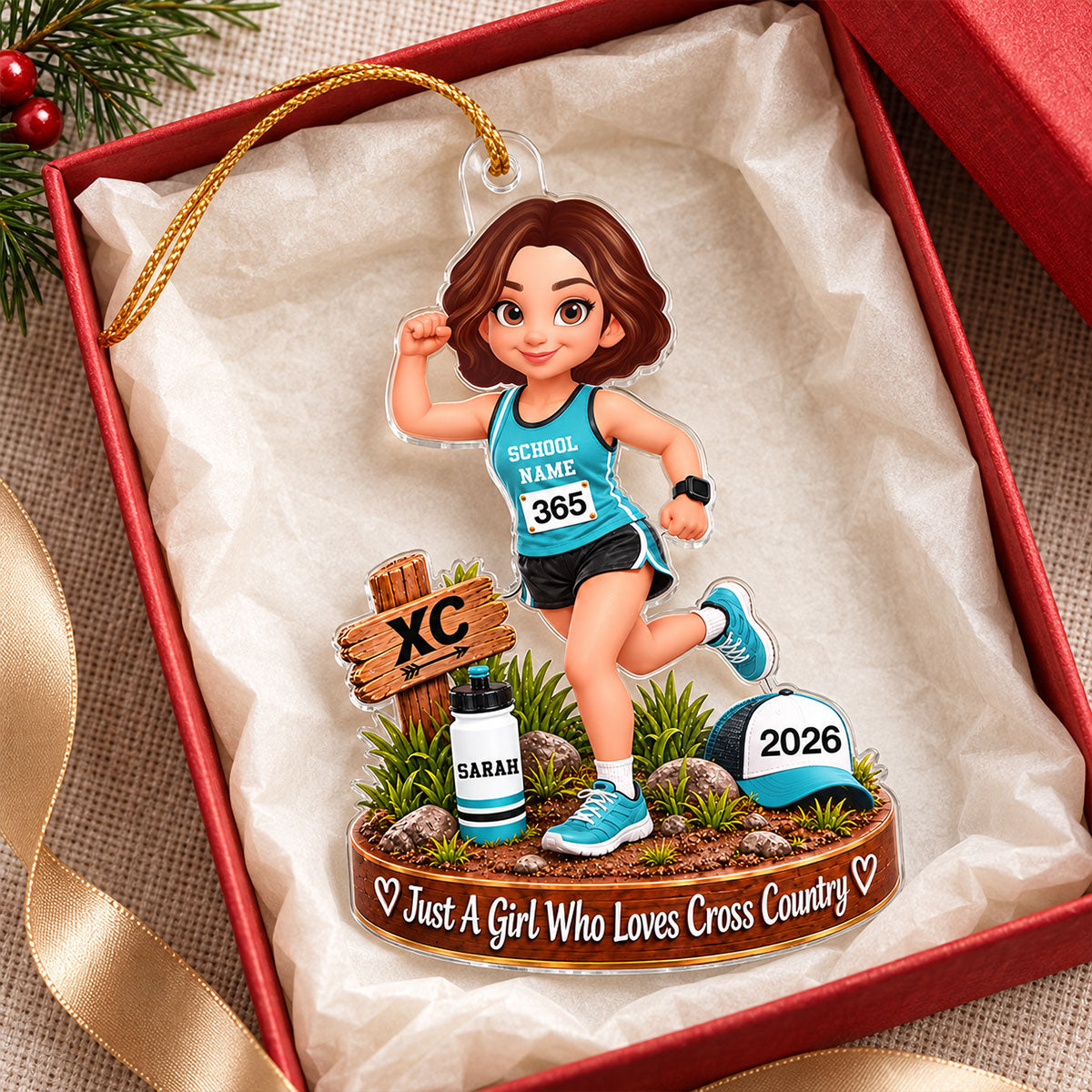 Just a Girl Who Loves Cross Country - Personalized Acrylic Ornament - Christmas Gift for Daughter, Granddaughter