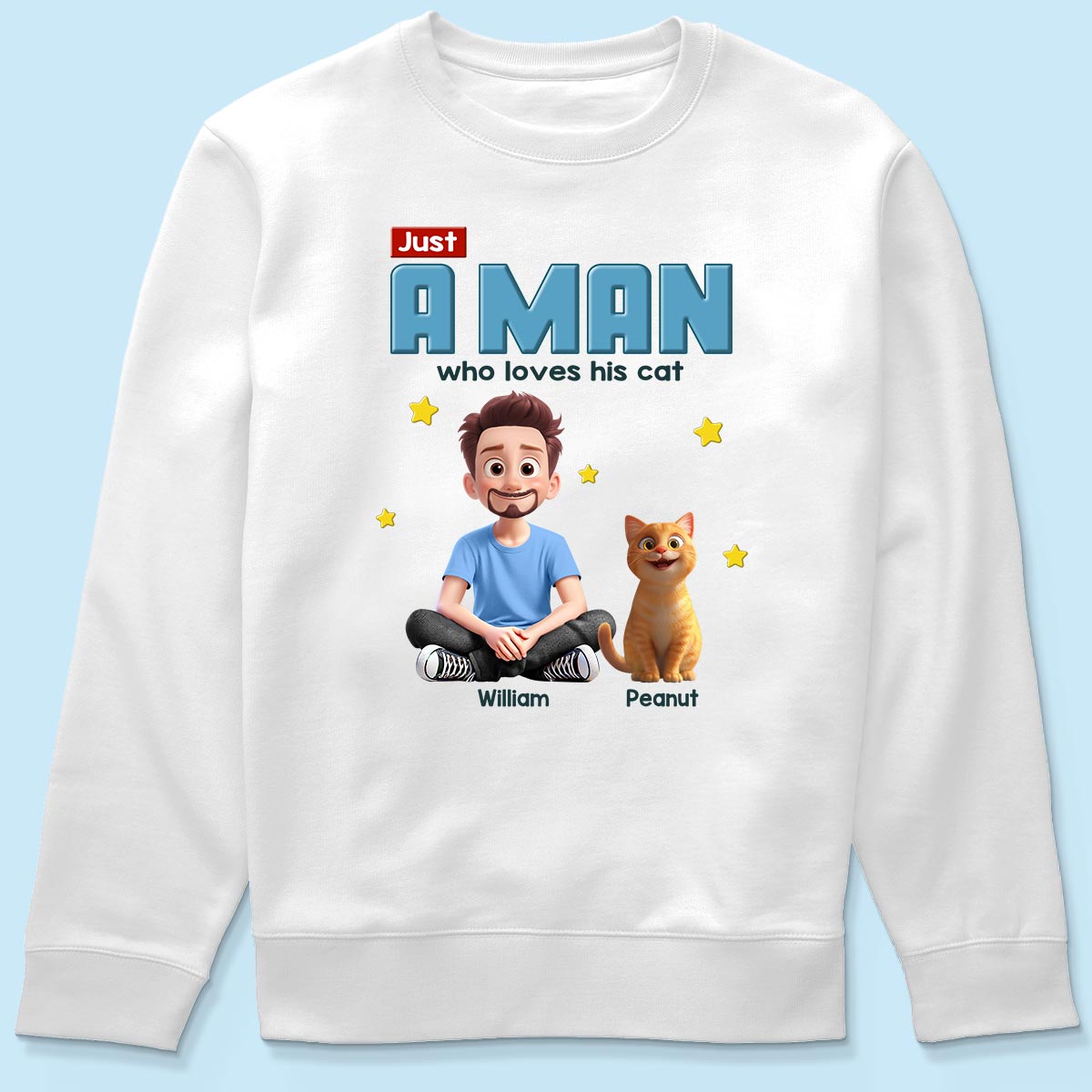 Just A Man Who Loves His Cat Cartoon Funny Cats Personalized Shirt, Birthday Gift, Father's Day Gift For Cat Dad
