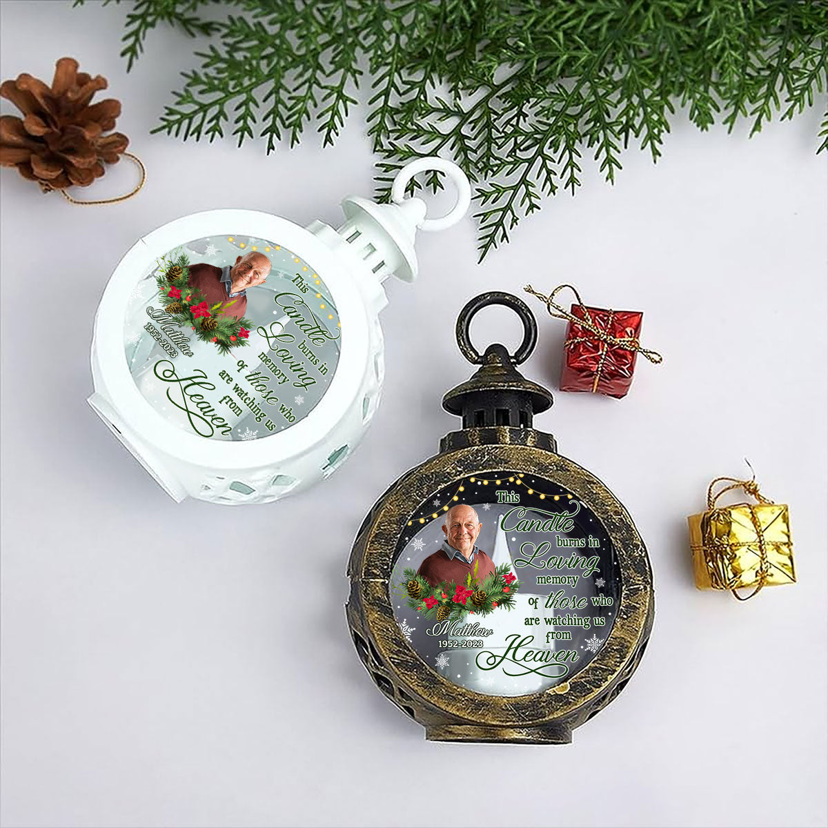 This Candle Burns In Loving Memory Memorial Keepsake Photo Upload Personalized Lantern Ornament