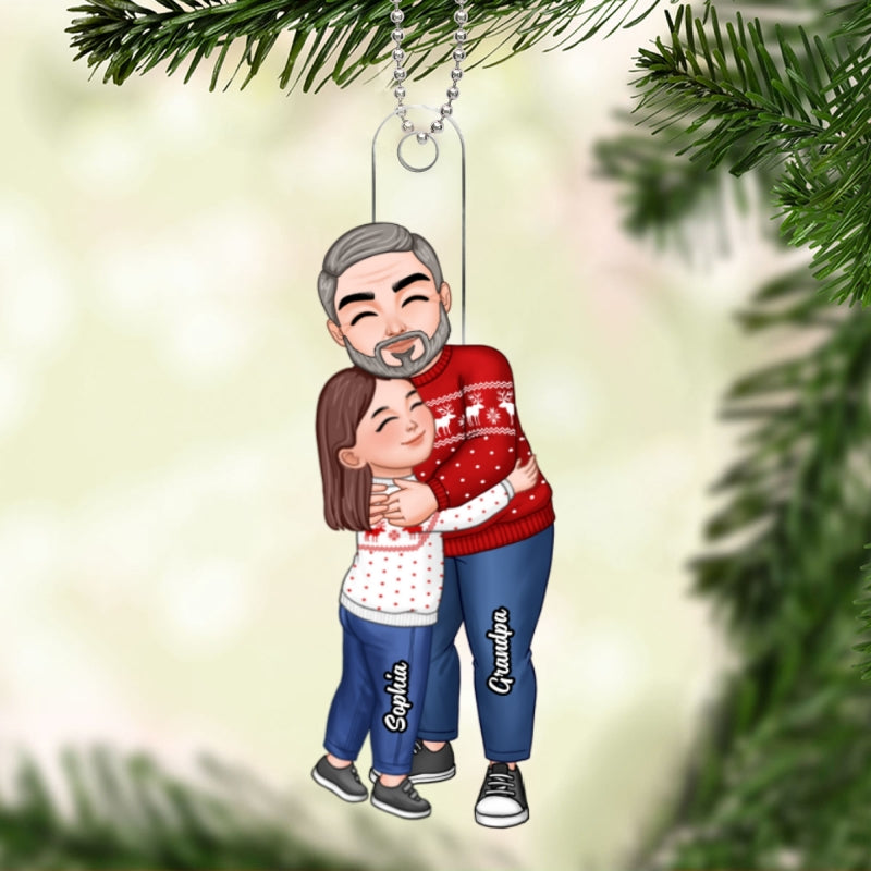 Grandpa & Grandkid Hugging Christmas Gift For Granddaughter Grandson Personalized Acrylic Ornament