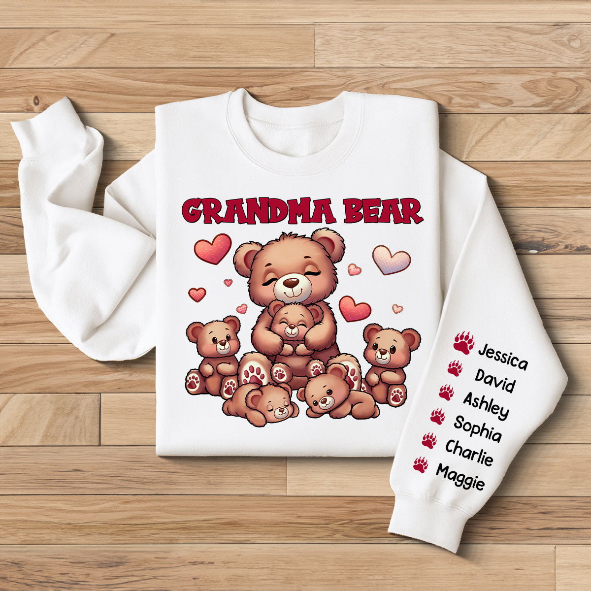 Cute Grandma Bear Mama Bear Personalized Sleeve Printed Sweatshirt