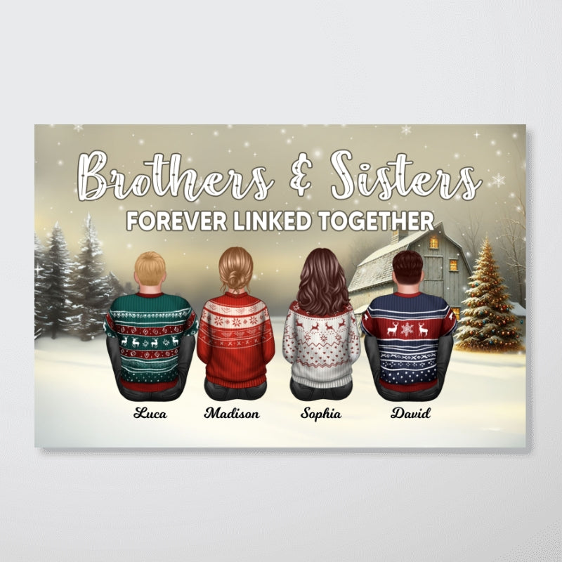 Brother Sisters Forever Linked Together Personalized Poster, Christmas Gift for Siblings