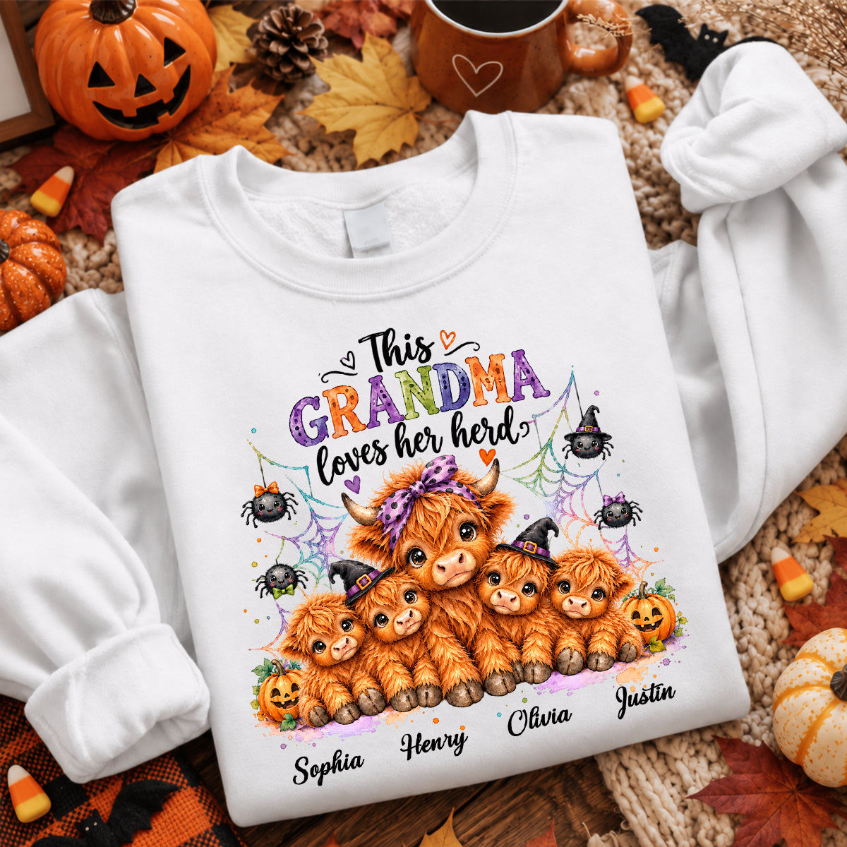 This Grandma Loves Her Herd - Personalized Shirt - Trendy Spooky Halloween Fall Tee for Grandma