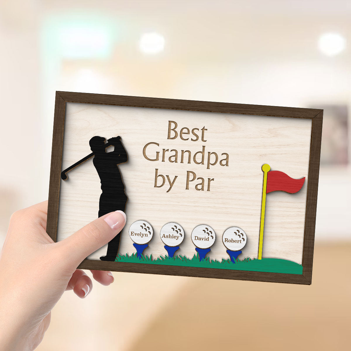 Best Dad Grandpa By Par Golf Gift for Husband Dad & Grandpa Personalized 2-Layer Wooden Plaque