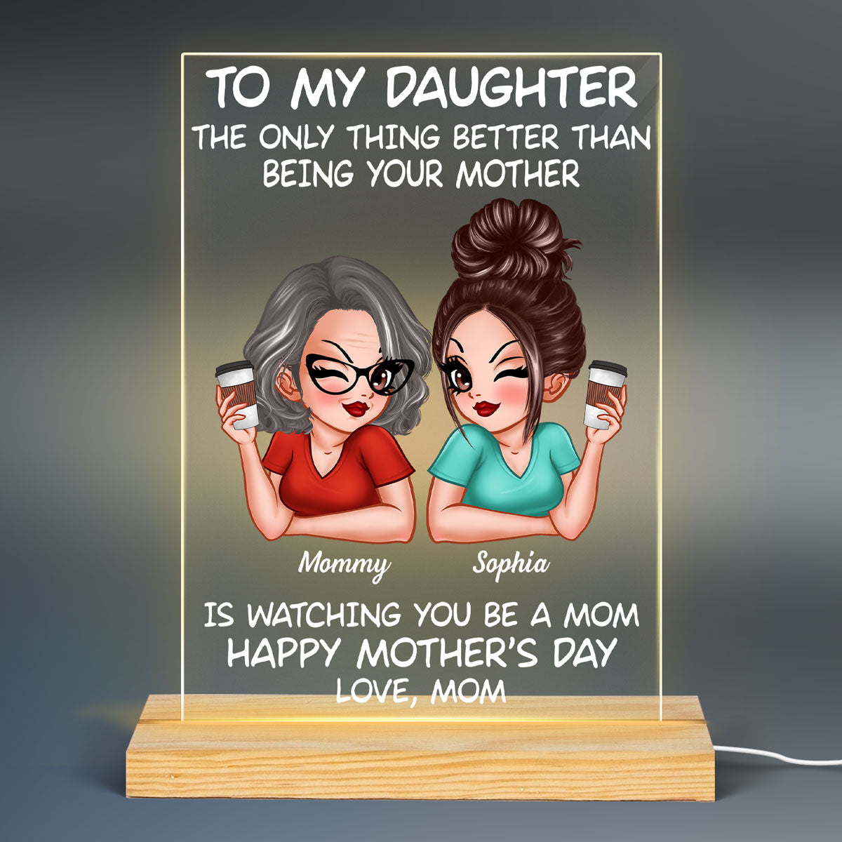 To My Daughter Happy Mother‘s Day Personalized Rectangle Acrylic LED Night Light