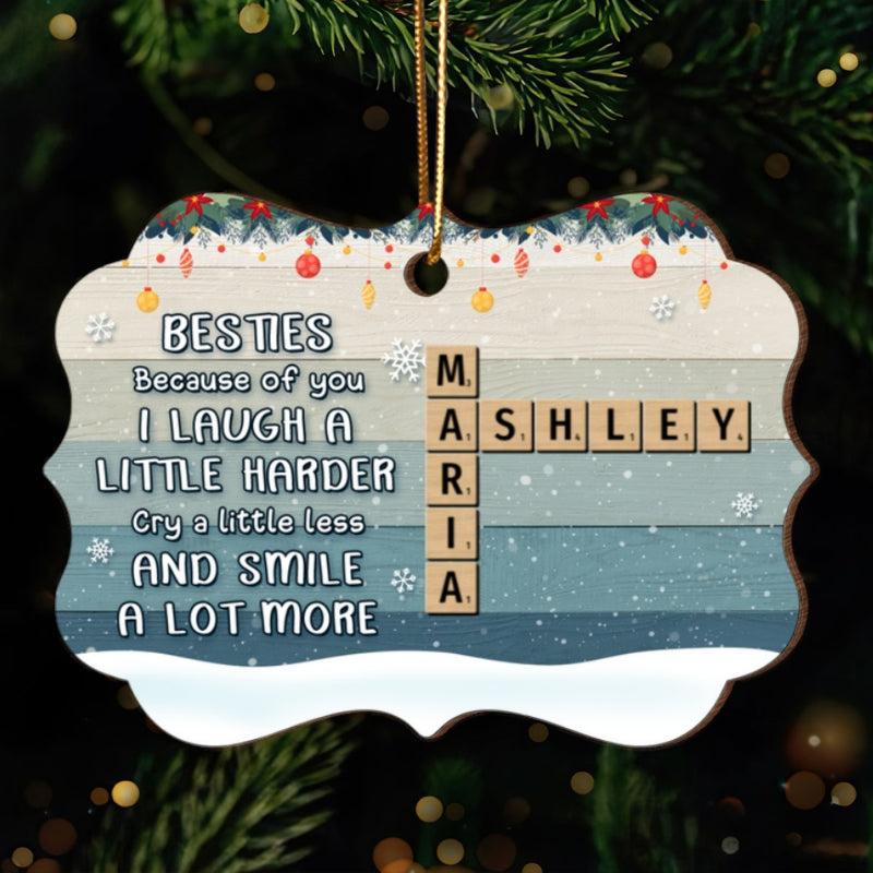 Besties Sisters Smile A Lot More Crossword Puzzle Art Personalized Wooden Ornament, Christmas Gift for Best Friends, Sisters